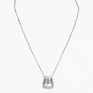 Vintage Sterling Silver Pink Abalone Marcasite Sliding Pendant Necklace 16 Inch